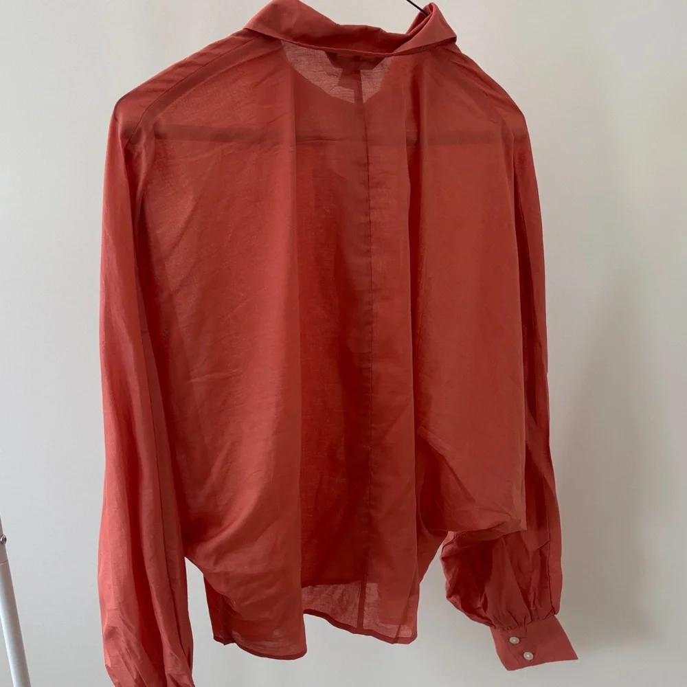 Banana Republic Coral Button-Front Puff Sleeve Blouse